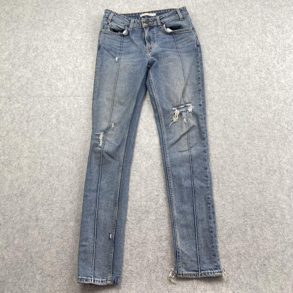 Levi's 721 High Rise Skinny Jeans Womens 27 (26x29) Blue Distressed *STAINED*